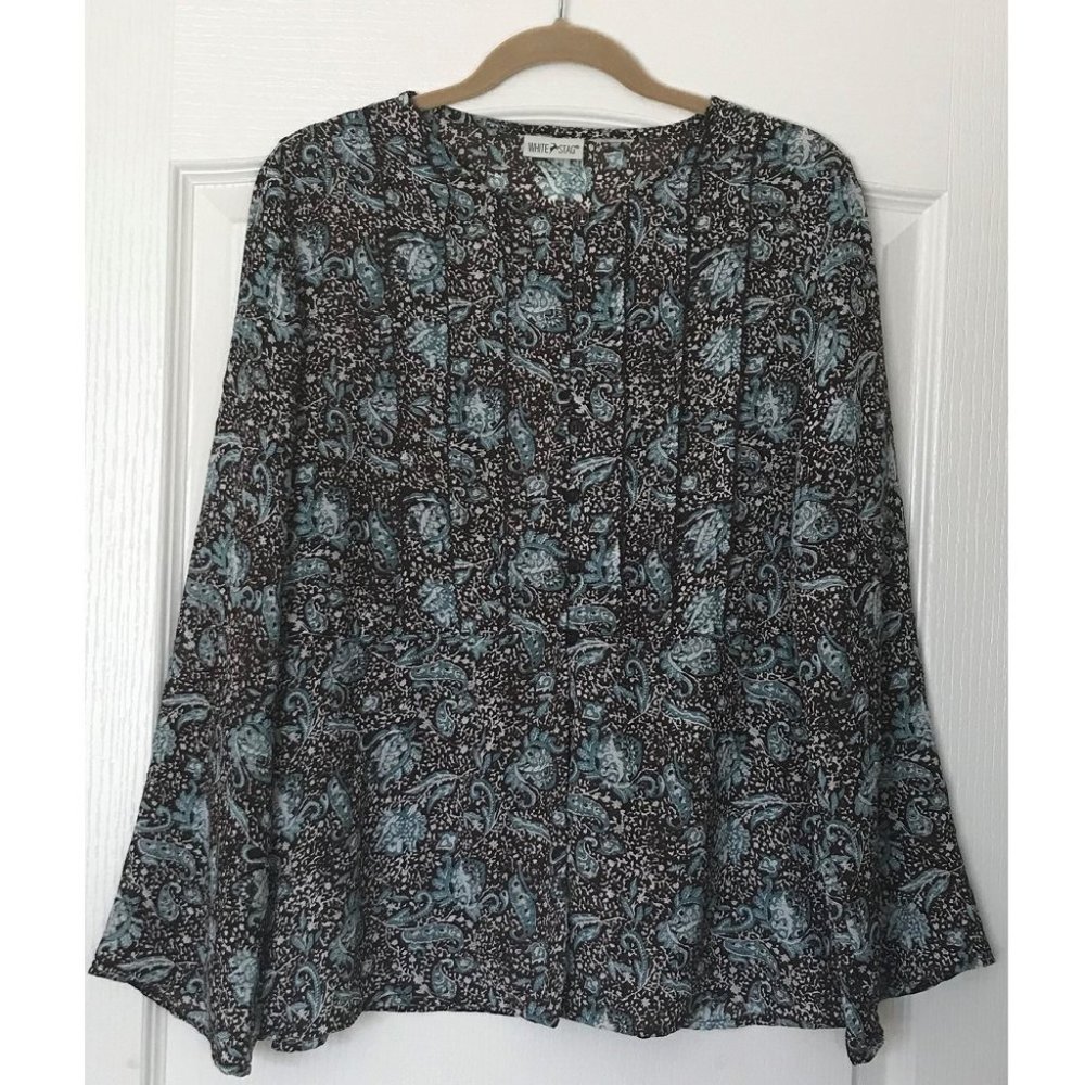 White Stag Brown/Aqua Paisley Blouse Top Size XL